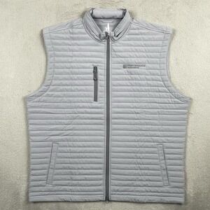 Johnnie O Crosswind Quilted Performance Vest Mens XL Gray Stowaway Hood Puffer